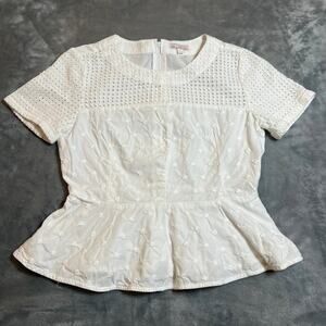 Gap Crewneck Short Sleeve Peplum Blouse Size 00 Floral Embroidery Eyelet Lace